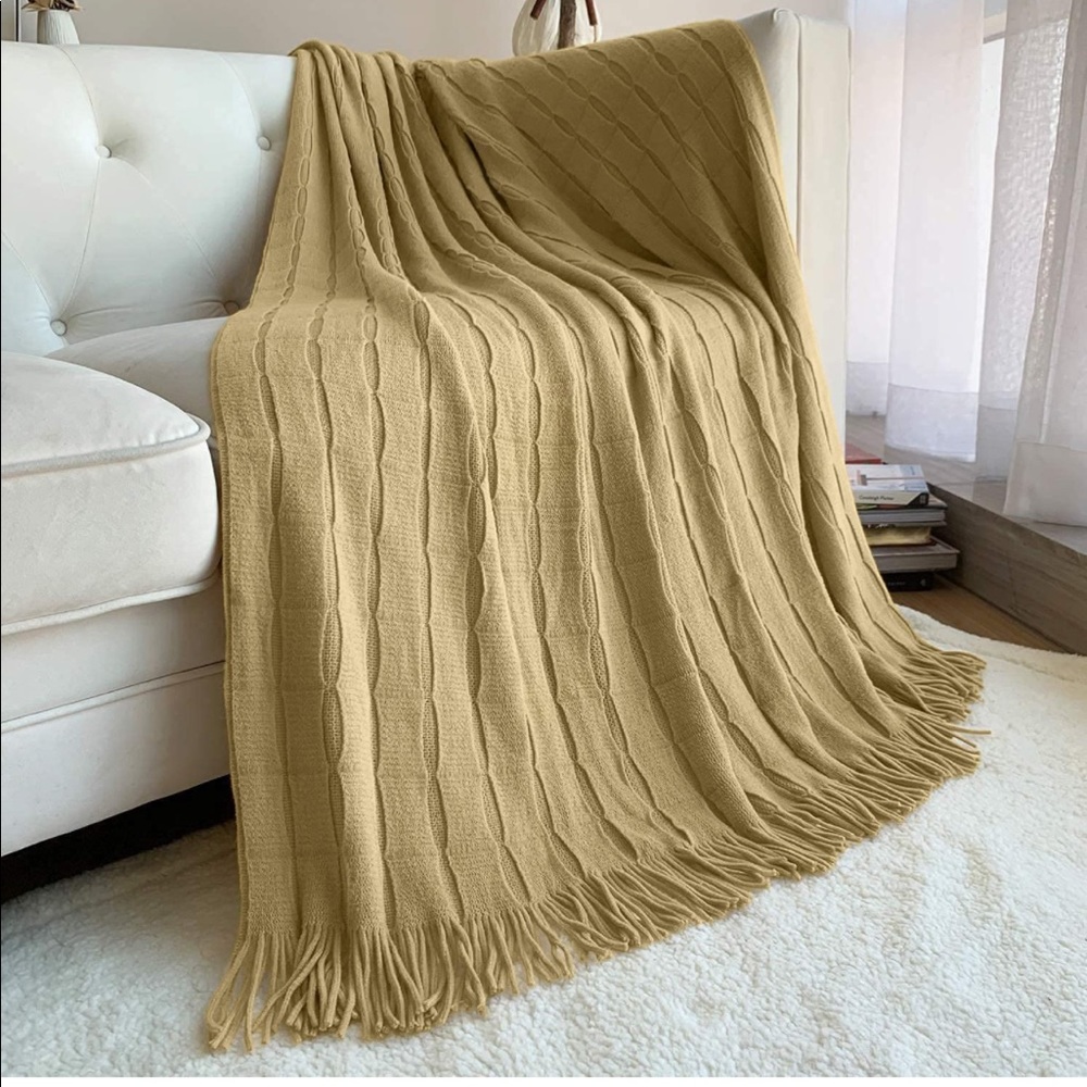 Dissa Textured Knitted Throw Blanket Solid Color Super Soft Decorative 60”x80”